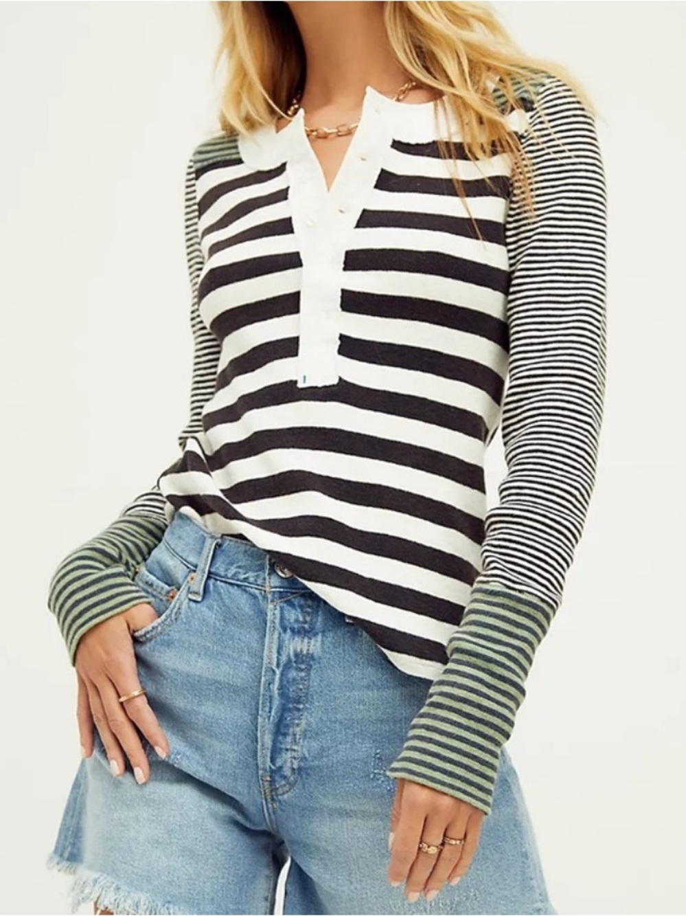 Free People Give Me Striped Henley Top